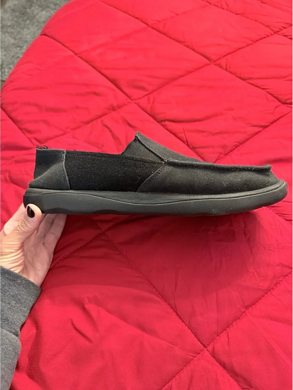 Sanuk Men’s Vagabond Sidewalk Surfers Black Canvas Slip-On Shoes Size 12